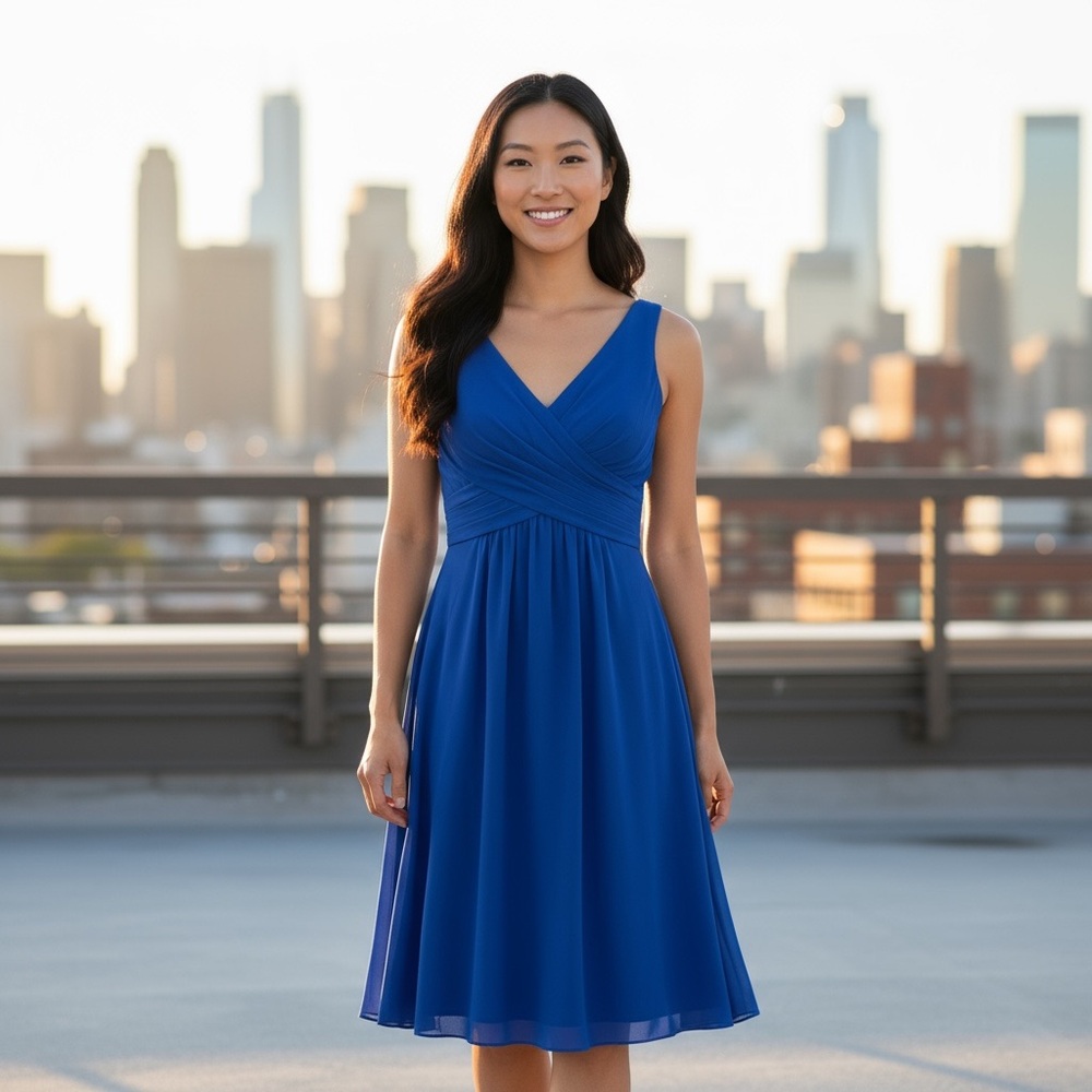 David's Bridal Royal Blue Midi Dress